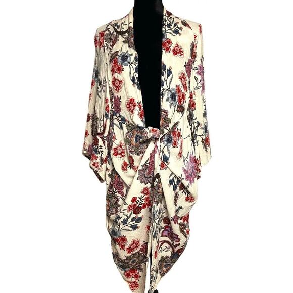 Women Sz M Cardigan Waterfall Duster Cover Up Boho Floral Flowy Patrons Of Peace - Picture 4 of 15